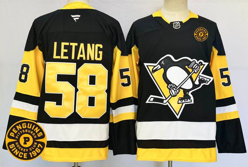 Men Pittsburgh Penguins #58 Letang Black Fanatics 2025 NHL Jersey style 3
